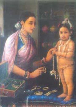 Raja Ravi Varma Yashoda decorating Krishna china oil painting image